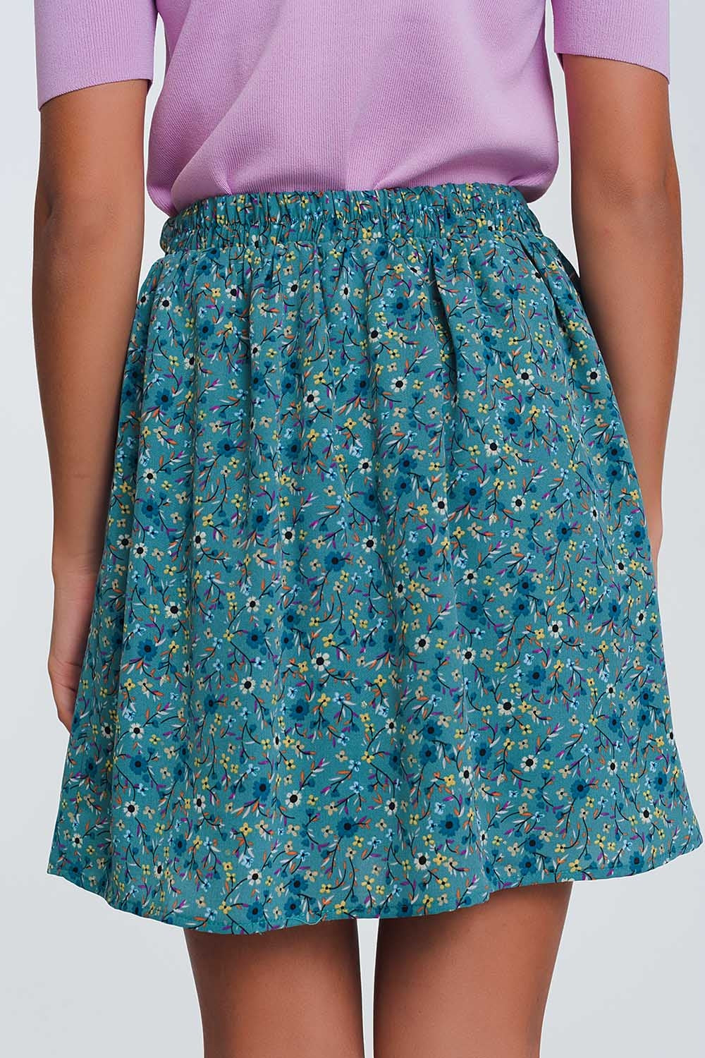 Floral mini skirt in green Q2 Skirts BoutiqueLua