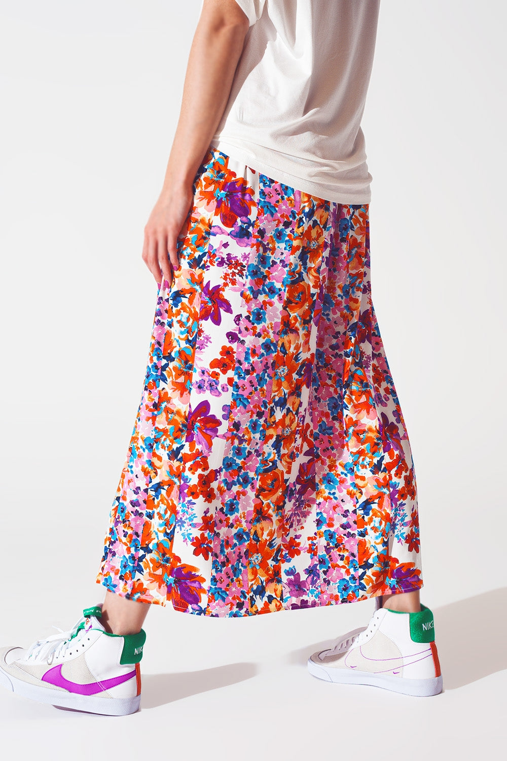 Flower Print Pleated Midi Skirt Q2 Skirts BoutiqueLua