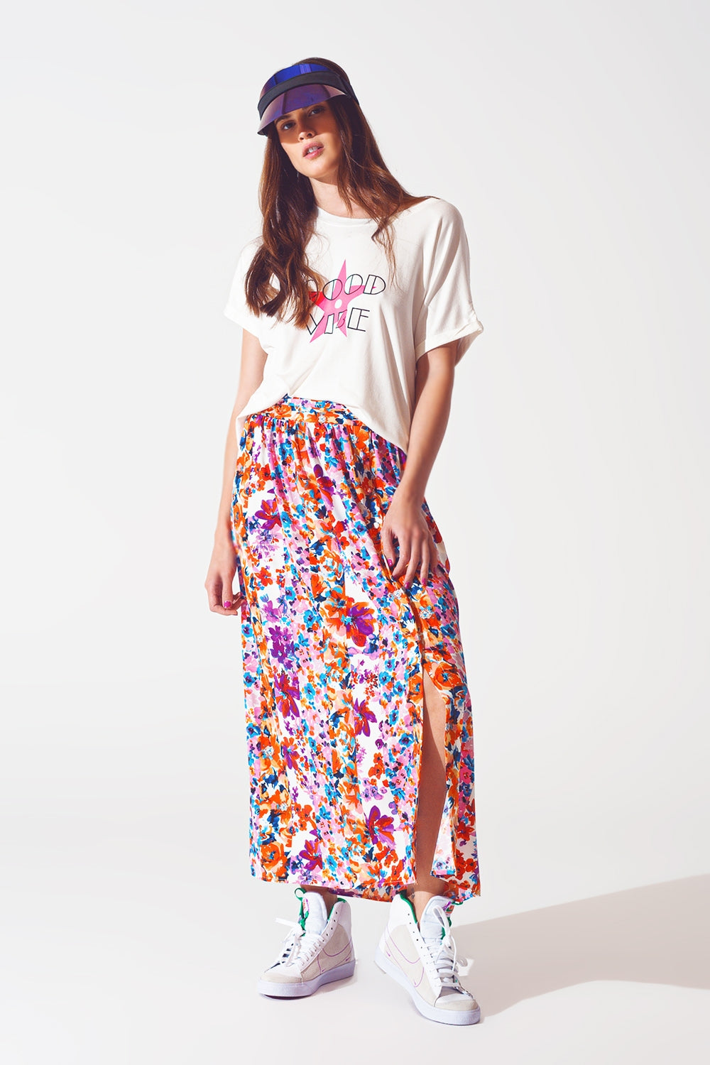 Flower Print Pleated Midi Skirt Q2 Skirts BoutiqueLua