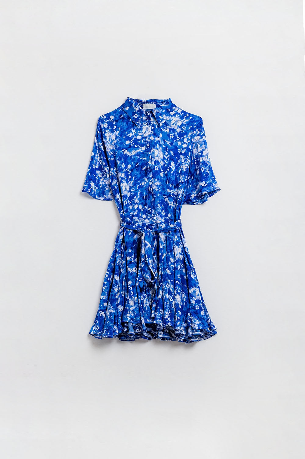 Flowy Short Shirt Dress With Angel Sleeves in Blue Abstract Print Q2 Dresses BoutiqueLua