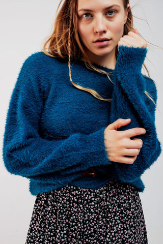 Pull en tricot moelleux bleu