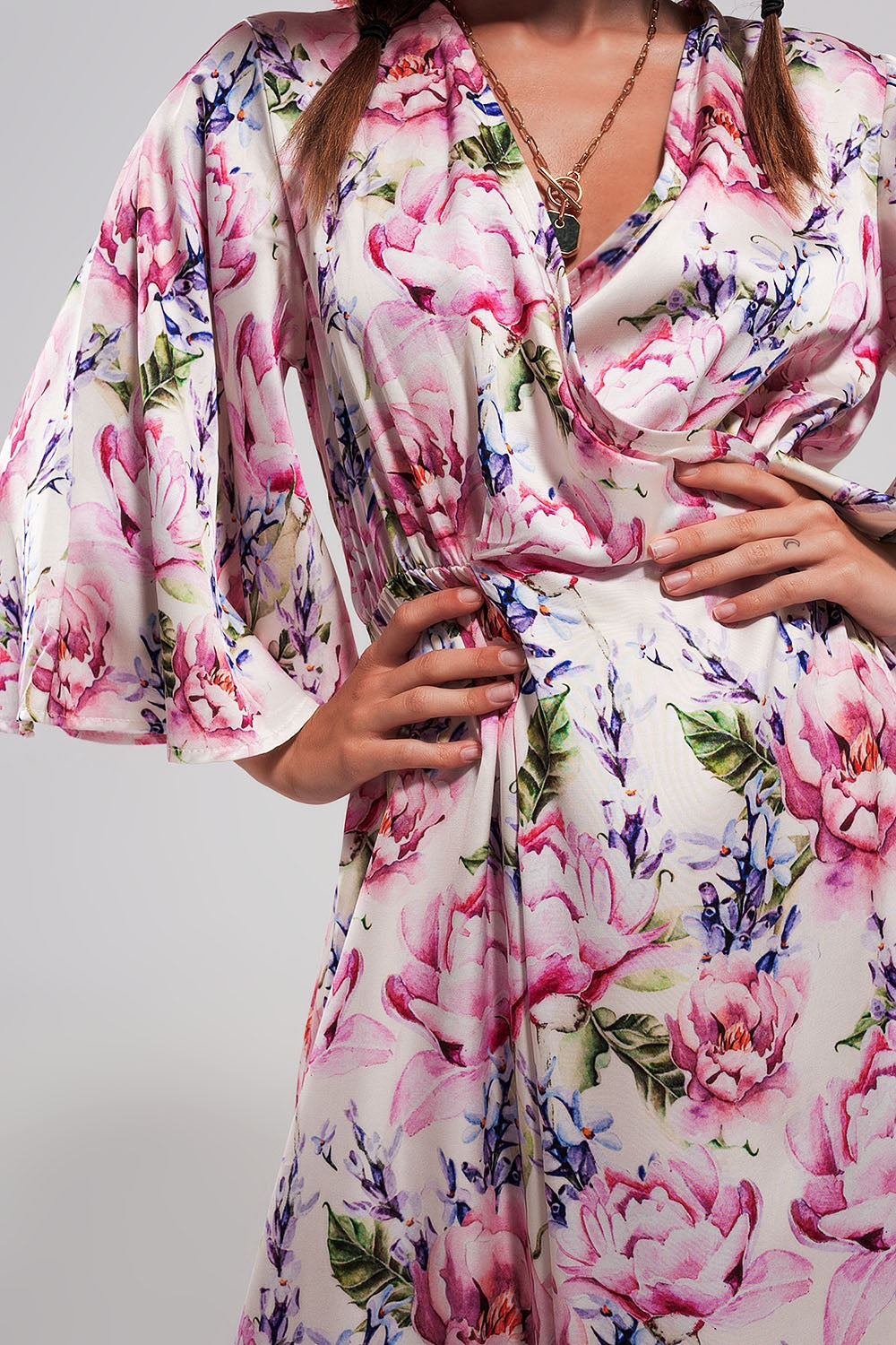 Flutter sleeve maxi dress in pink floral print Q2 Dresses BoutiqueLua