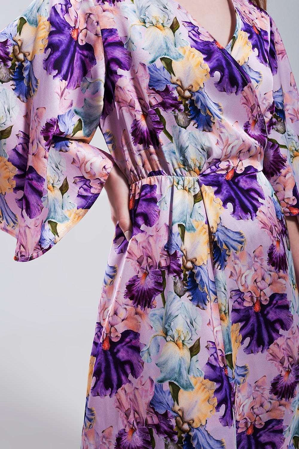 Flutter sleeve maxi dress in purple floral print Q2 Dresses BoutiqueLua