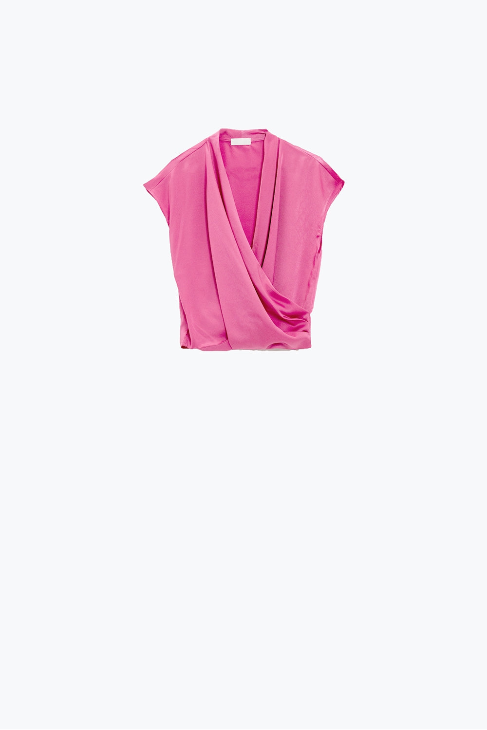 Fuchsia Crossed Silk Top With V-neck and Short Sleeves Q2 Tops BoutiqueLua