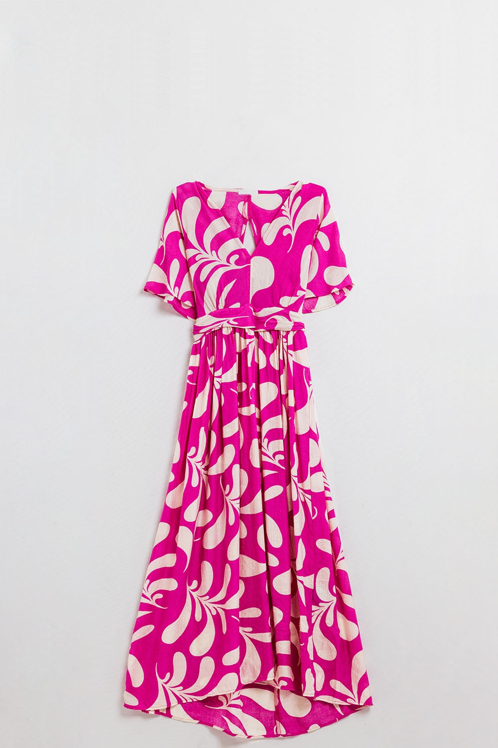 Fuchsia Floral Print Maxi Dress With Open Back Q2 Dresses BoutiqueLua