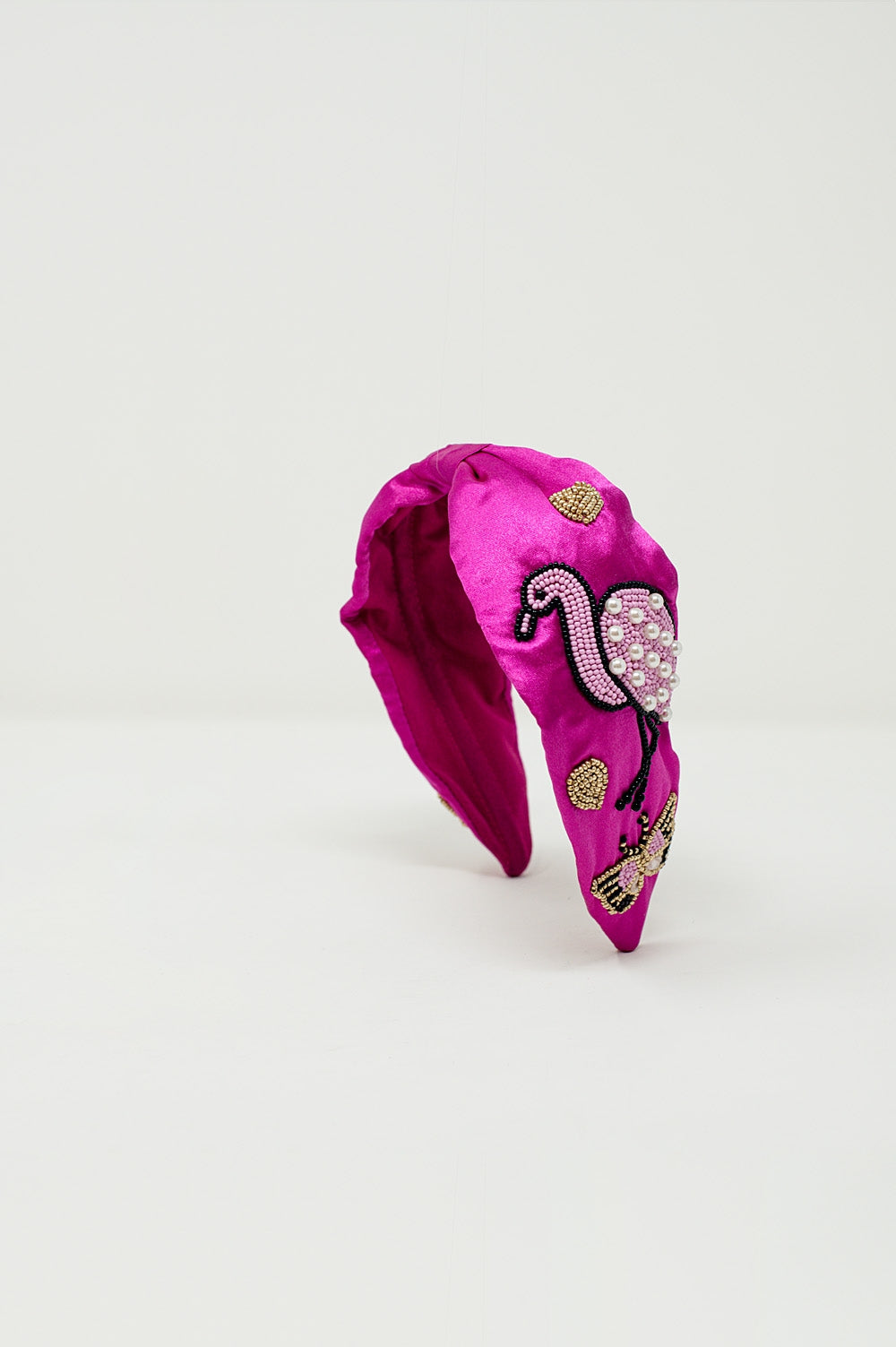 Fuchsia Satin Headband with Embroidered Flamigos Q2 Headbands BoutiqueLua