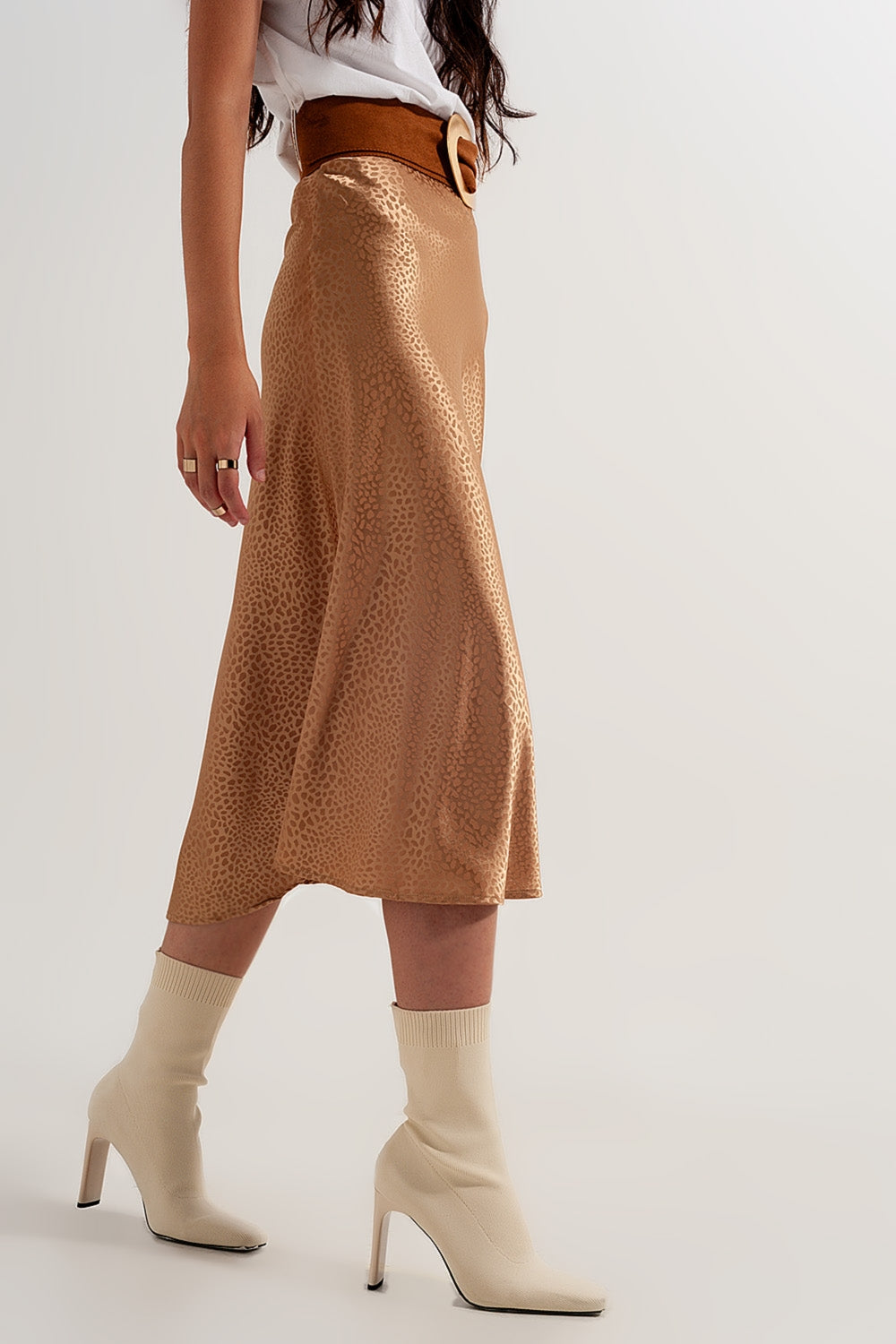 Gold color midi skirt in abstract animal print Q2 Skirts BoutiqueLua