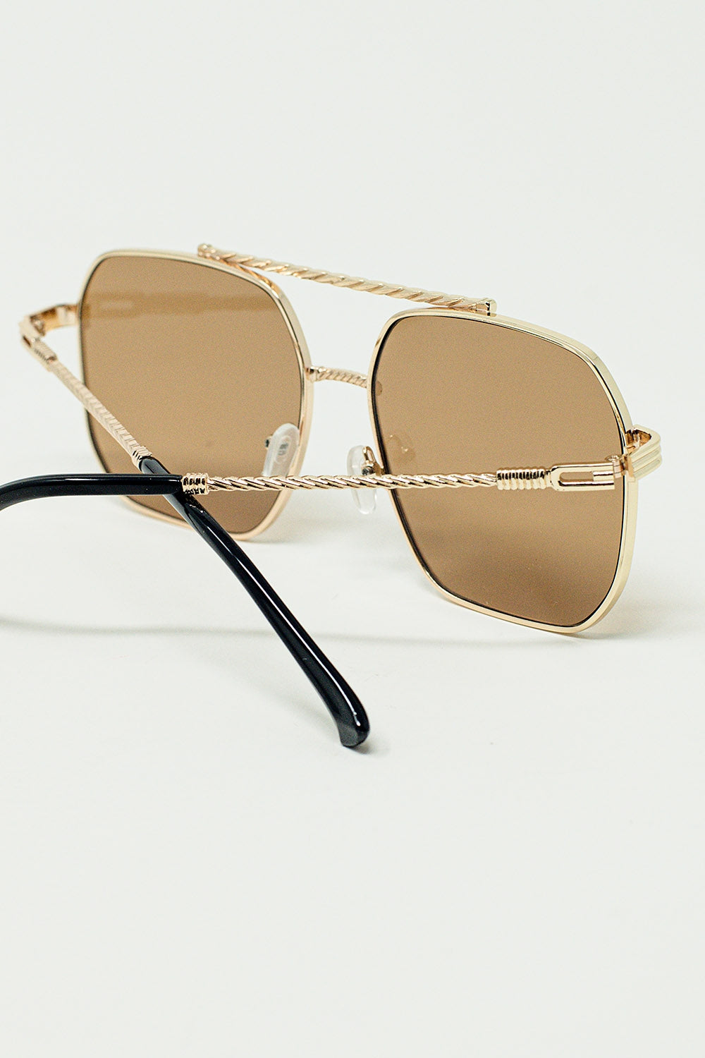 gold square frame sunglasses with brown lenses Q2  BoutiqueLua