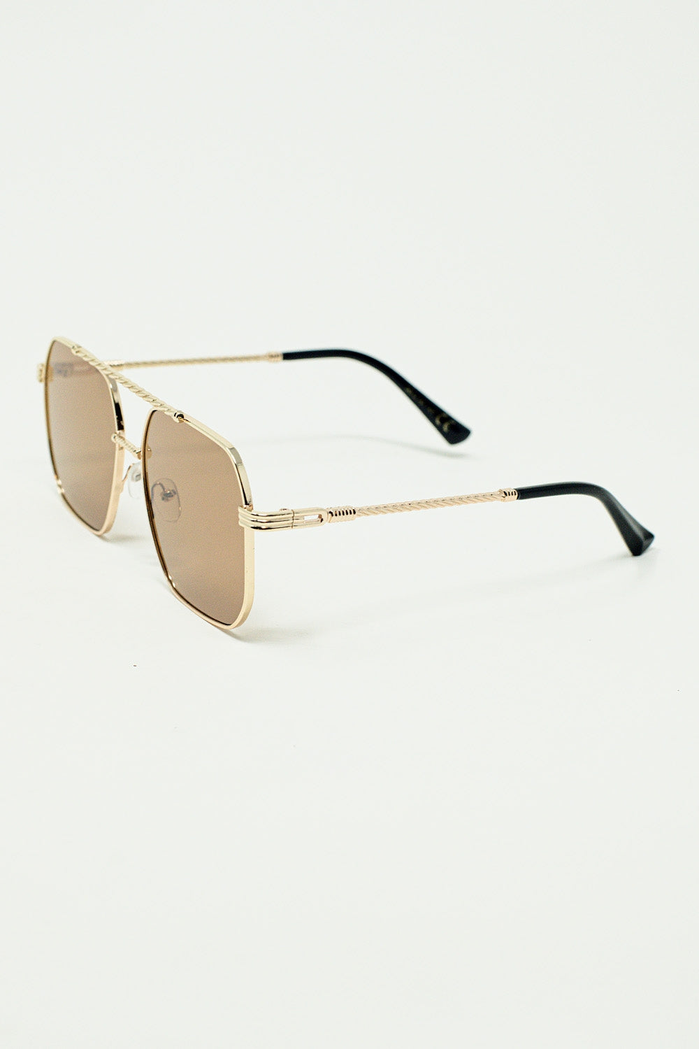 gold square frame sunglasses with brown lenses Q2  BoutiqueLua