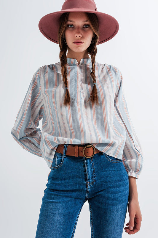 Q2 Grandad shirt in blue stripe