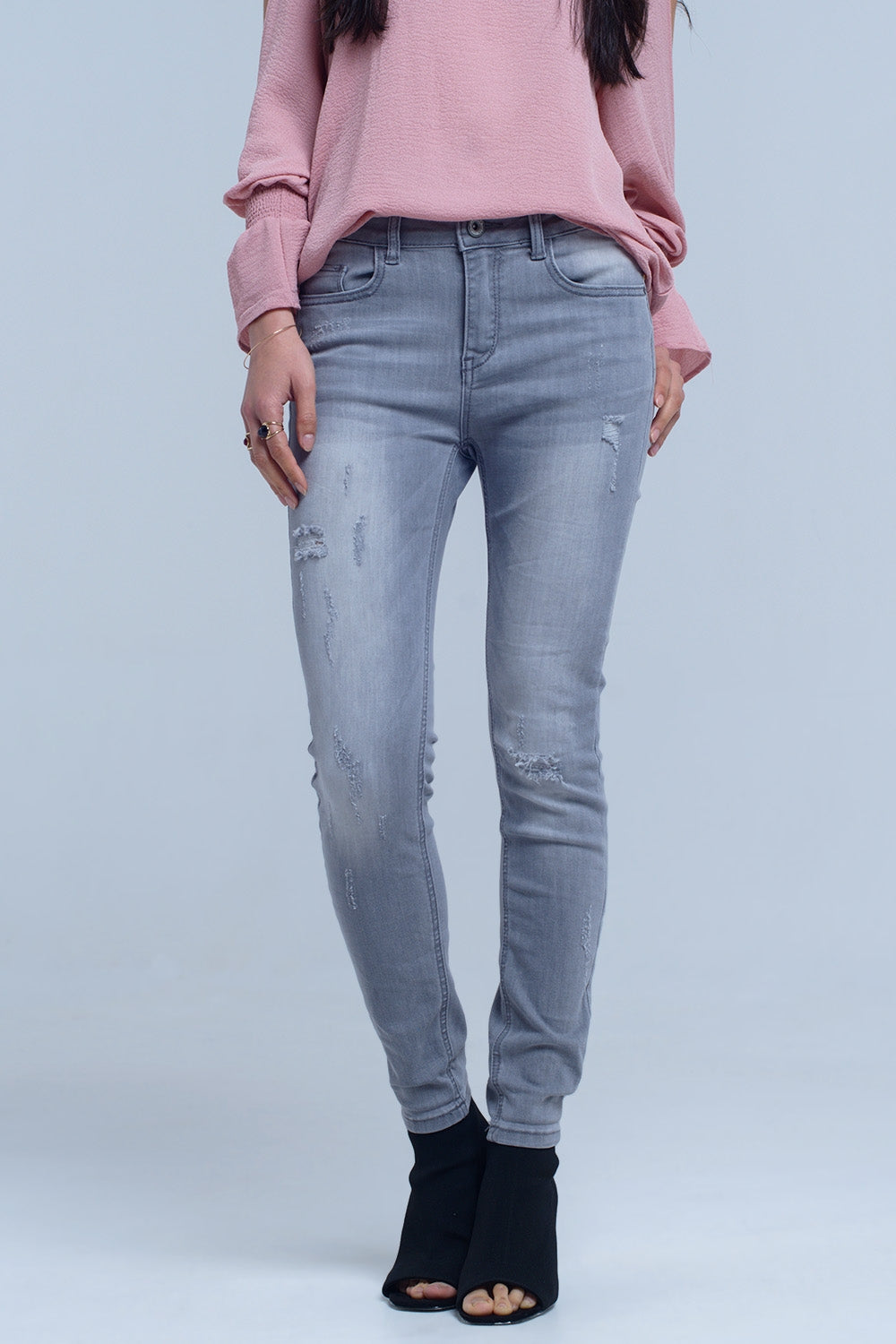 Gray jeans with rips detail Q2 Jeans BoutiqueLua