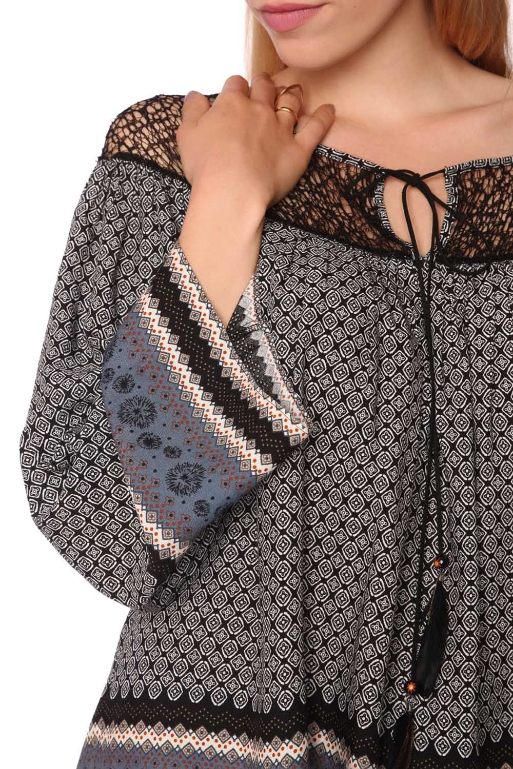 Gray paisley print blouse with cage detail Q2 Shirts BoutiqueLua