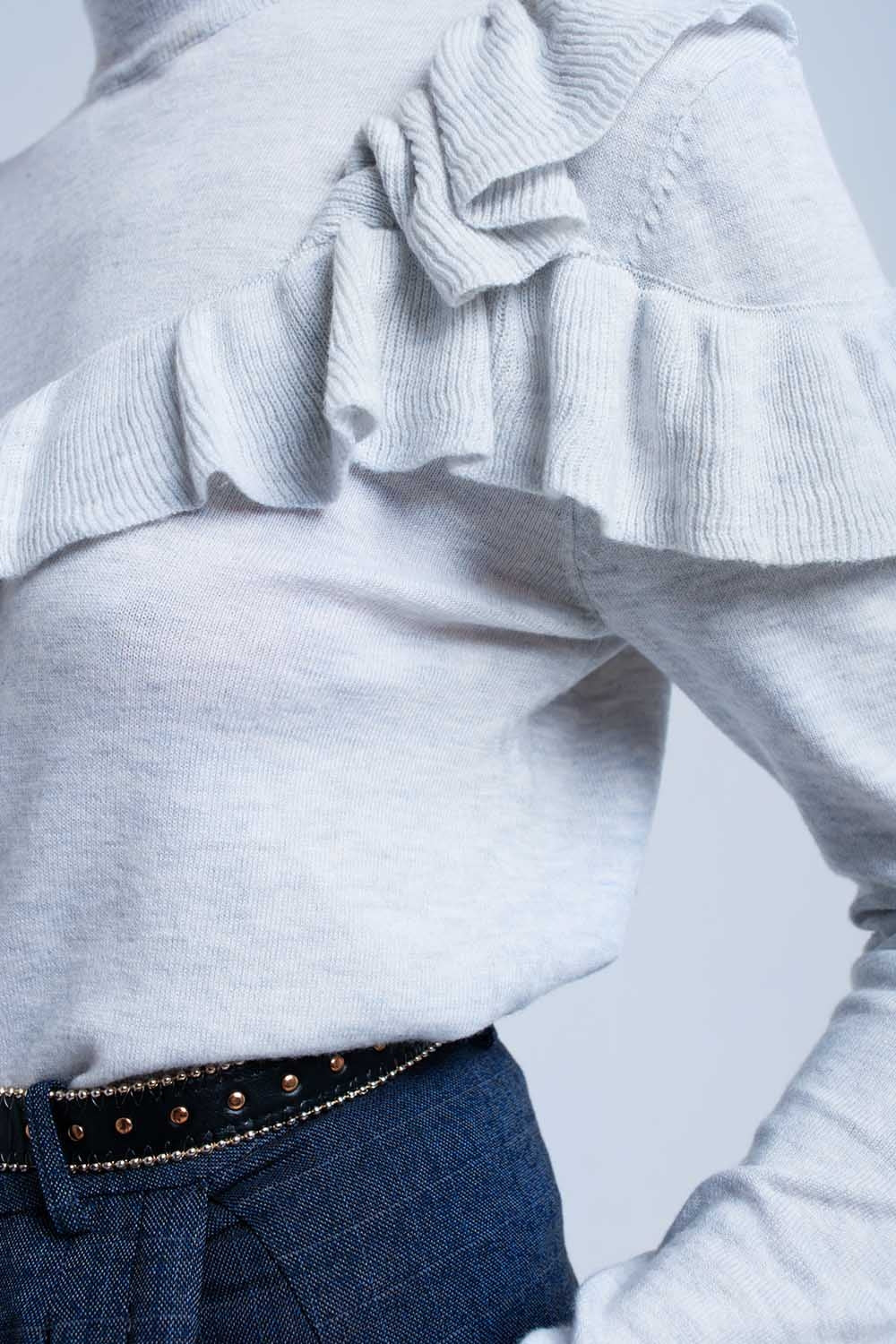 Gray sweater with ruffle Q2 Sweaters BoutiqueLua