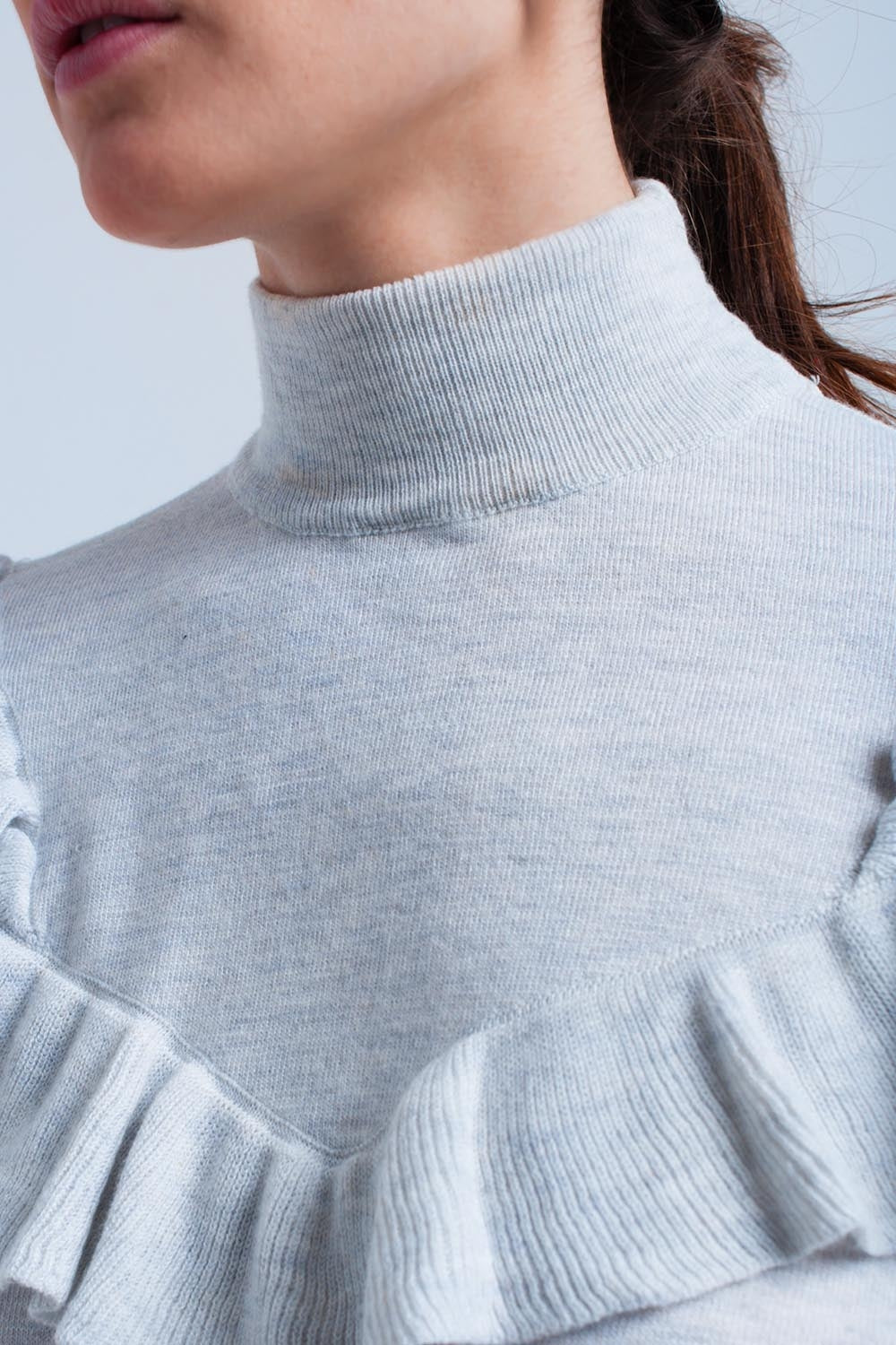 Gray sweater with ruffle Q2 Sweaters BoutiqueLua