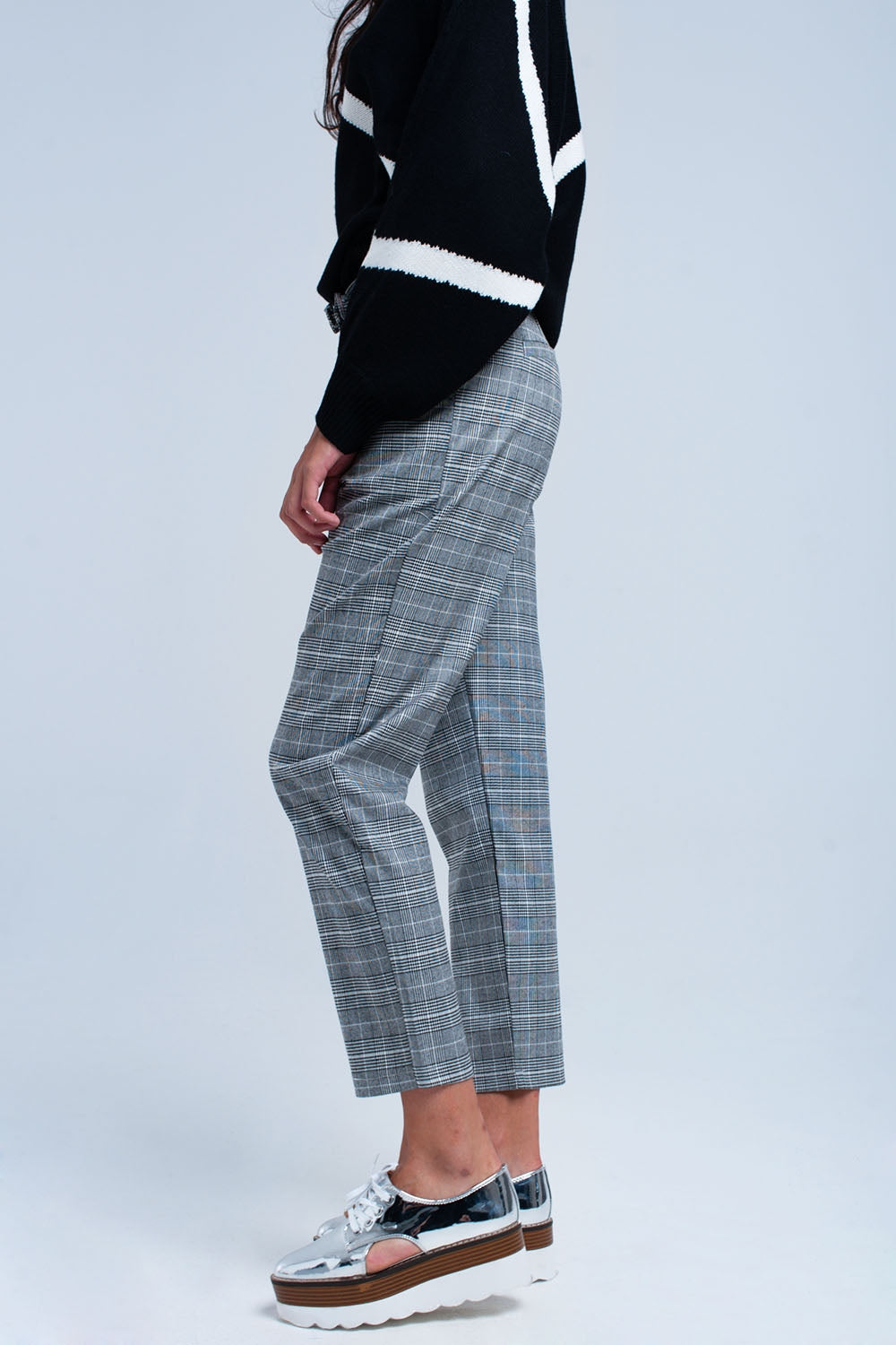 Gray tartan pattern pants Q2 Pants BoutiqueLua