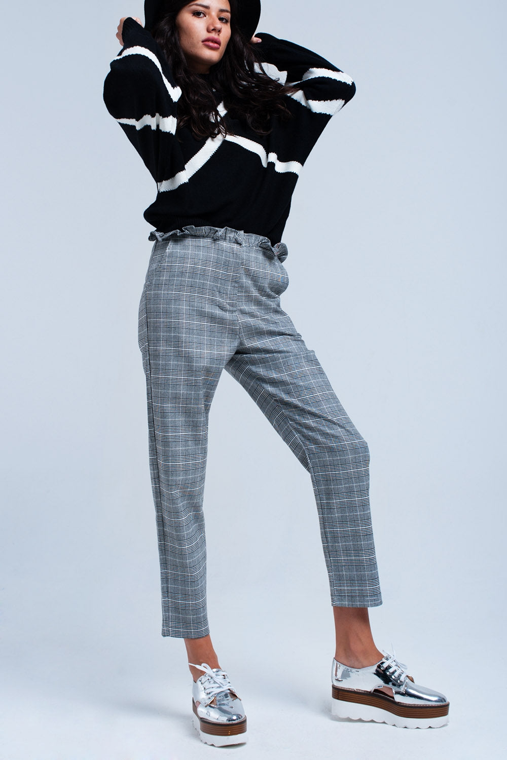 Gray tartan pattern pants Q2 Pants BoutiqueLua