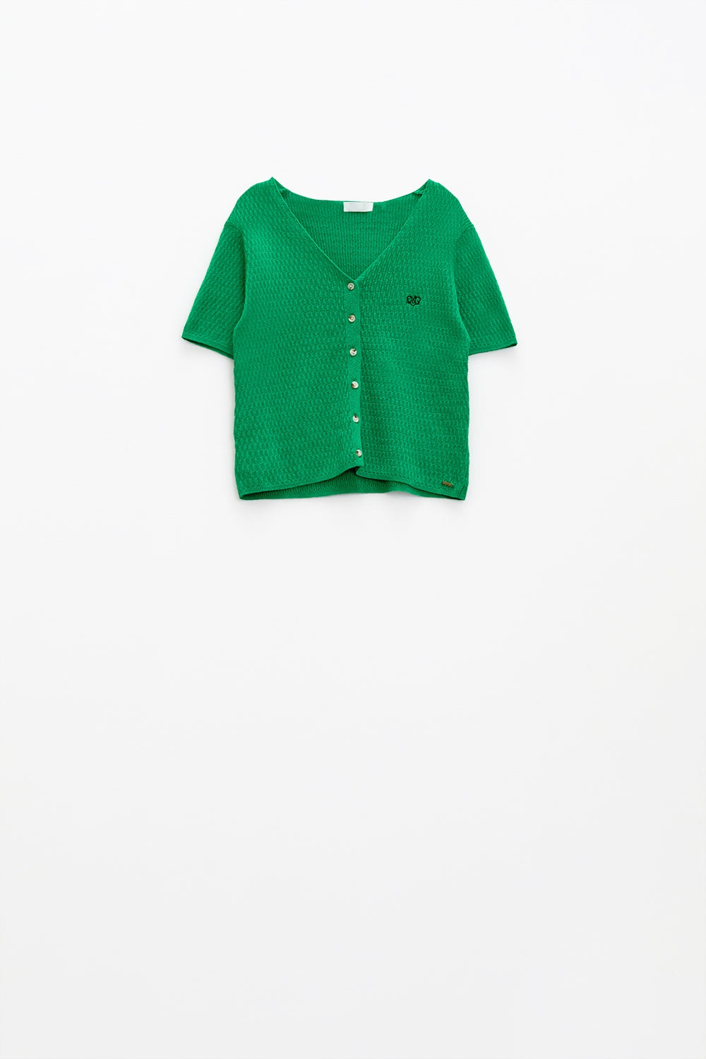 Green cardigan with short sleeves and front closure with button Q2 Sweaters BoutiqueLua