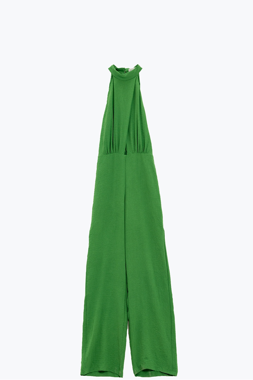 Green Jumpsuit With Crossed Halter Neckline Q2 Dresses BoutiqueLua