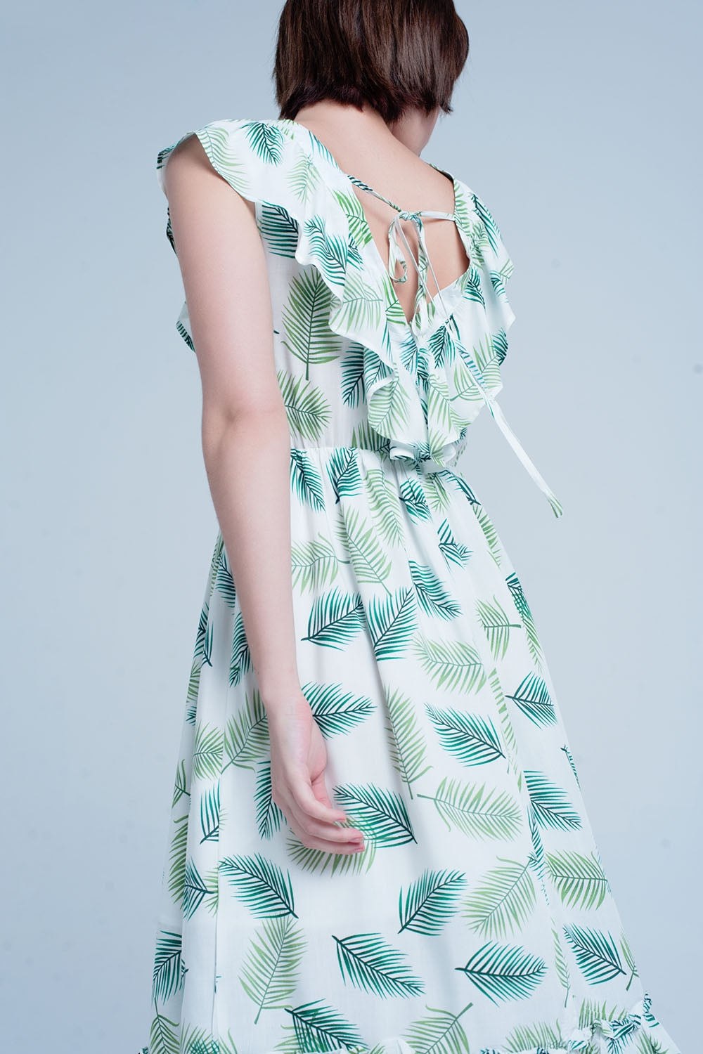 Green Printed Midi Dress with Ruches Q2 Dresses BoutiqueLua