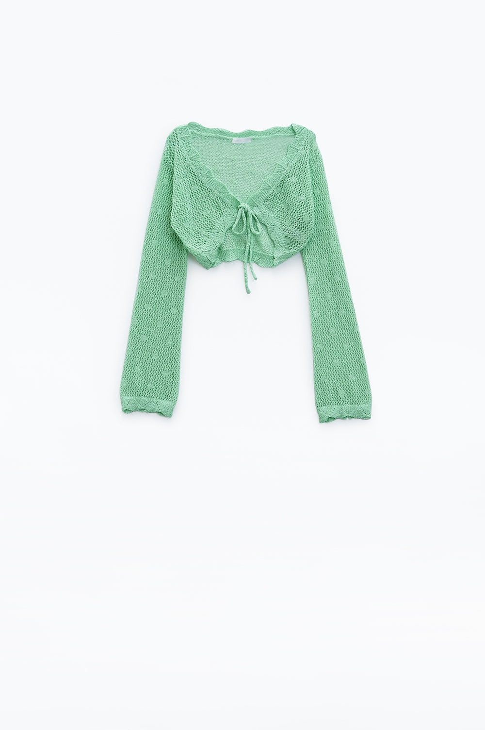 Q2 Green short crochet cardigan with lurex detail