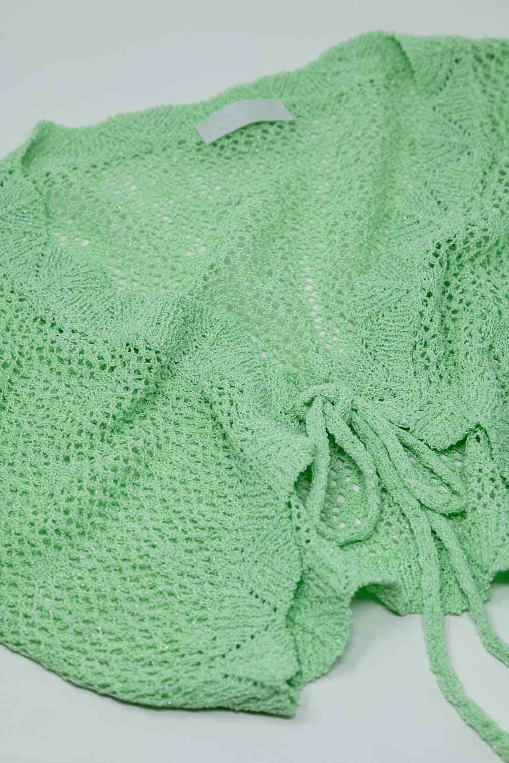 Green short crochet cardigan with lurex detail