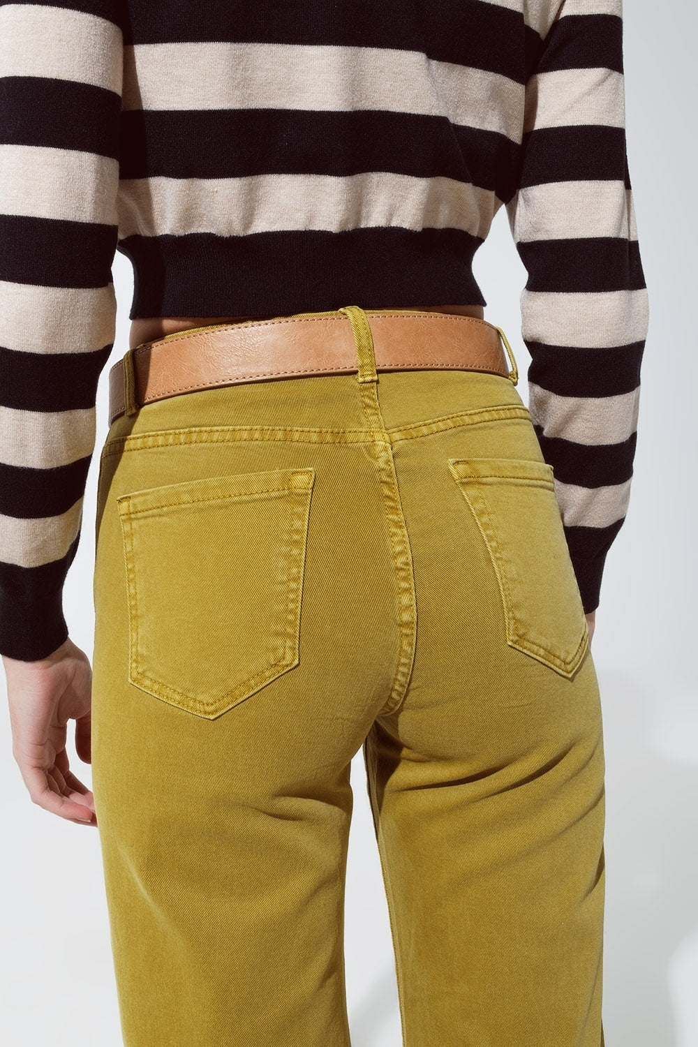 Green straight leg jeans with gold metallic glow Q2 Jeans BoutiqueLua