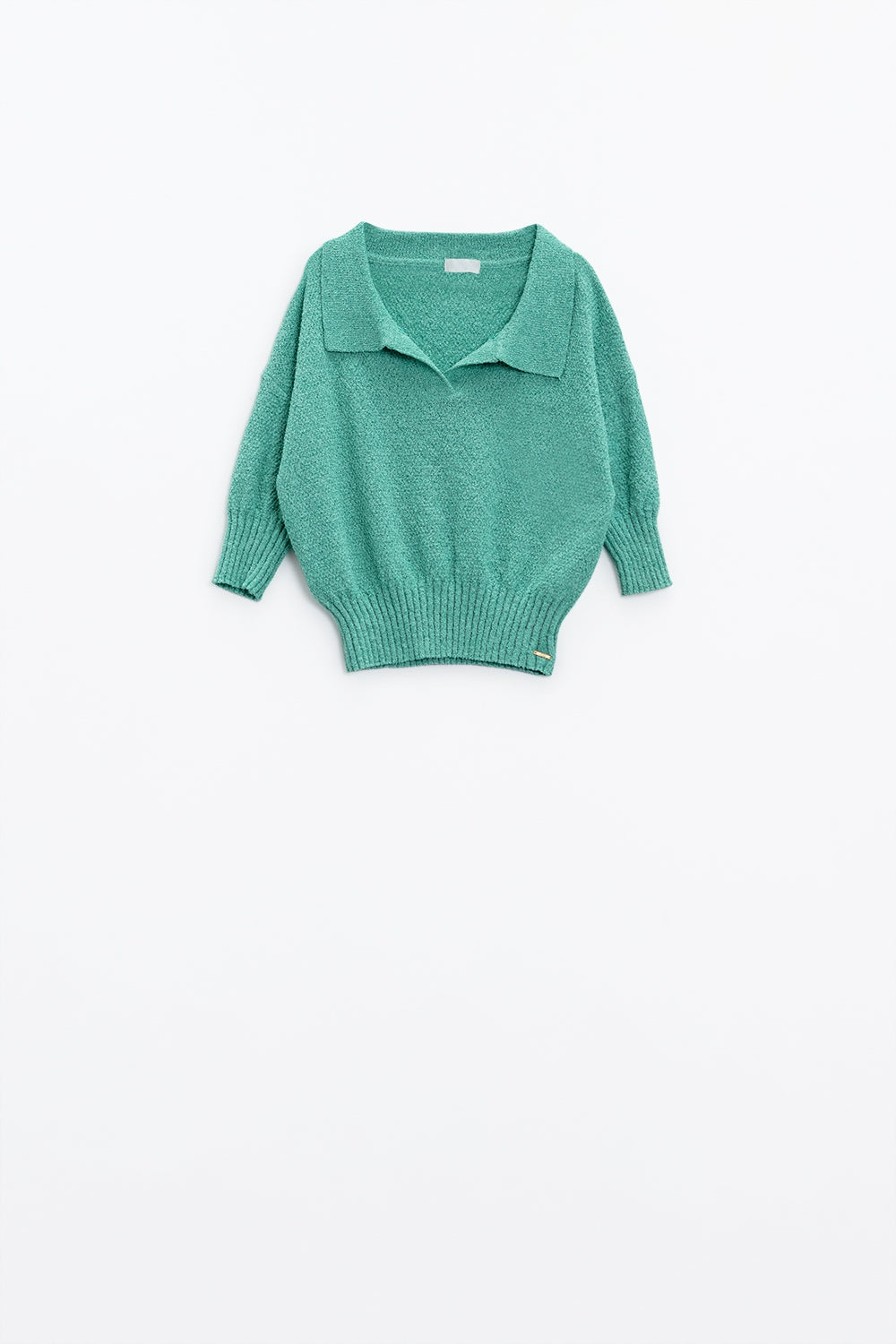 Green sweater with 3/4 sleeves and polo collar Q2 Sweaters BoutiqueLua