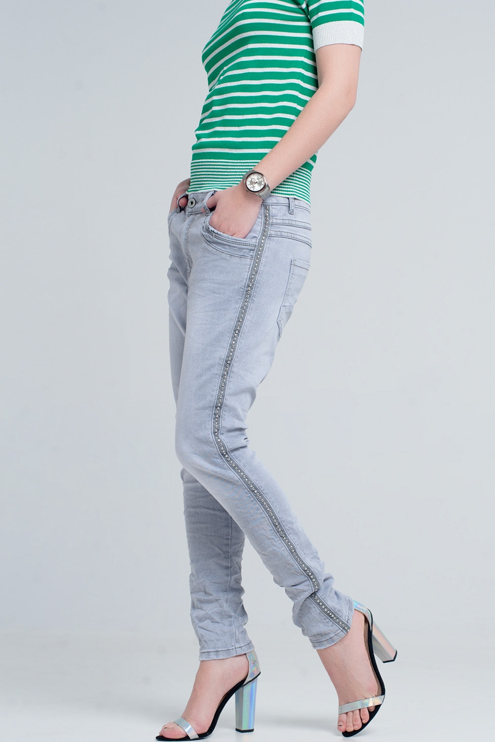 grey jeans with detail metalic Q2 Jeans BoutiqueLua