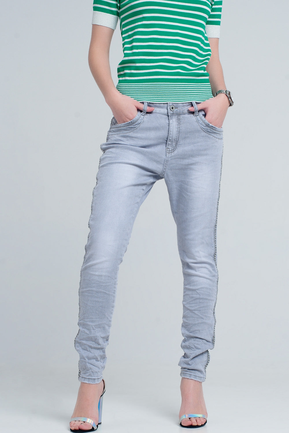 grey jeans with detail metalic Q2 Jeans BoutiqueLua