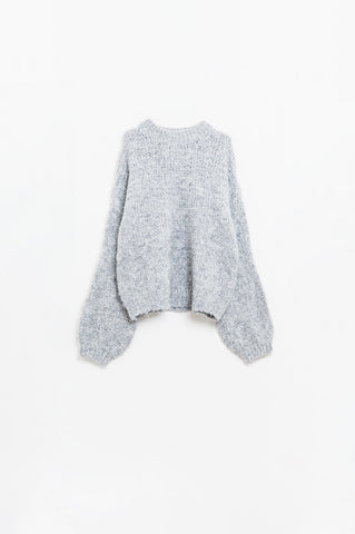 Grey Oversized Knit Sweater with balloon Sleeves