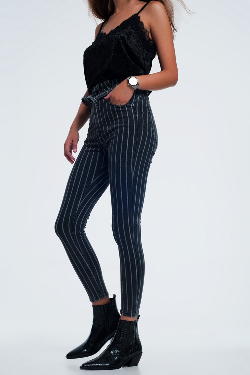 Grey skinny jeans with stripes Q2 Jeans BoutiqueLua