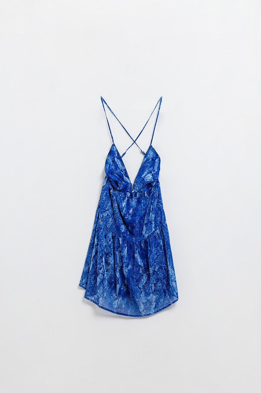 Halter Open Back BabyDoll Dress in snake Blue Print Q2 Dresses BoutiqueLua