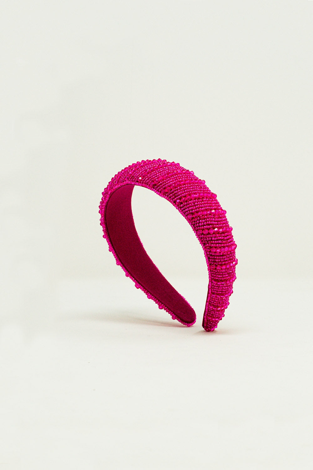 Headband with Beads in Fuchsia Q2 Headbands BoutiqueLua