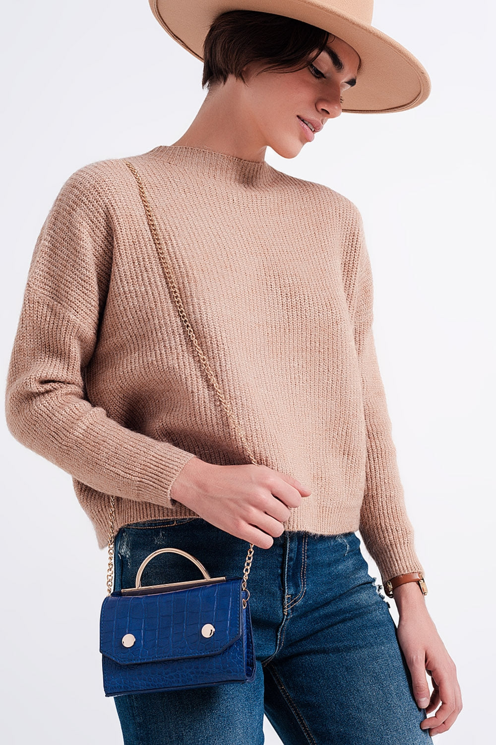 High neck jumper in beige Q2 Sweaters BoutiqueLua