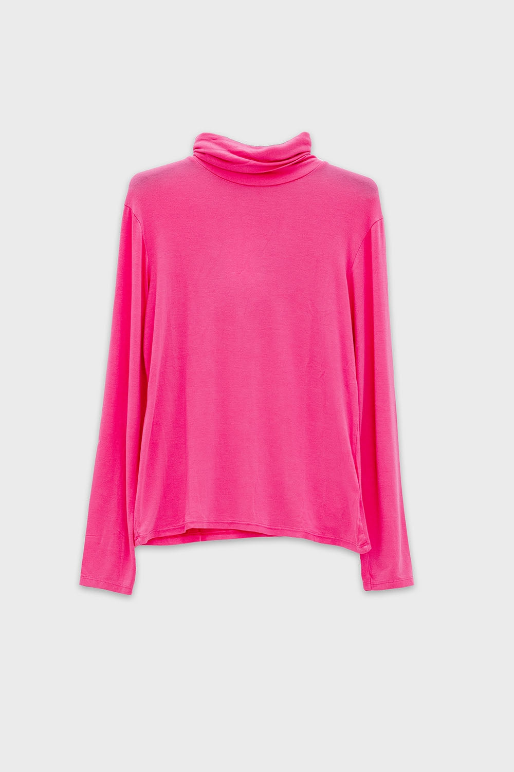 Q2 High Neck Long Sleeve Top in fucsia modal