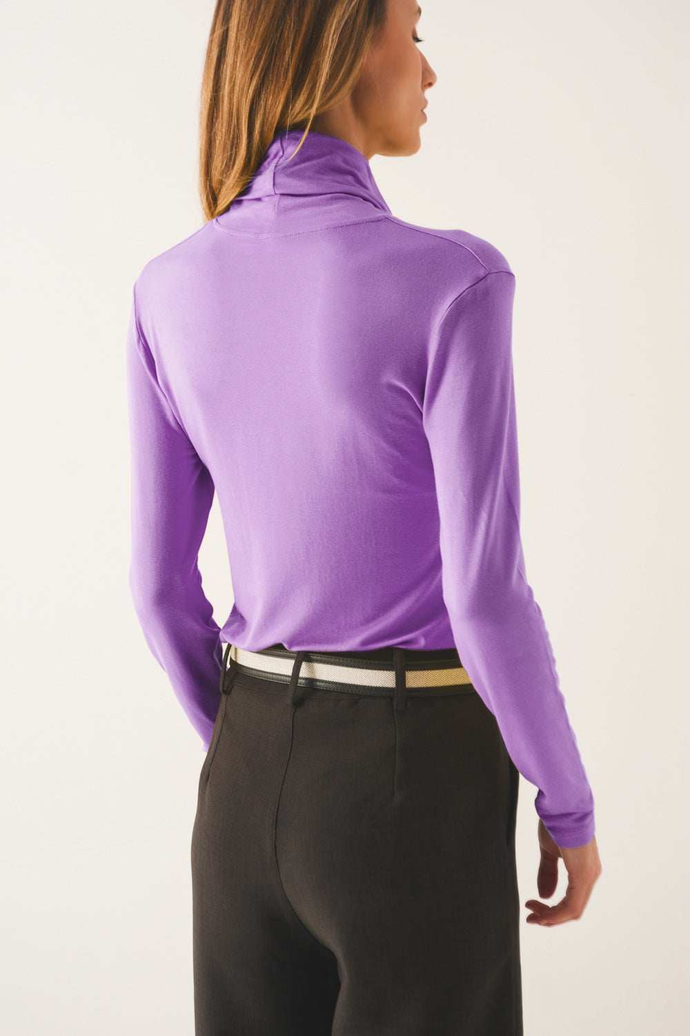 High neck long sleeve top in purple modal Q2 Tops BoutiqueLua