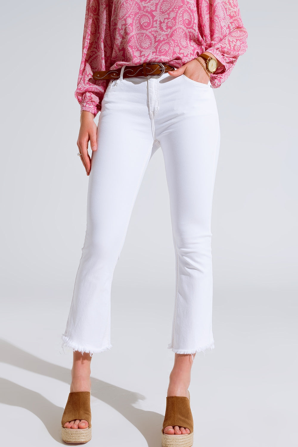 High Rise Basic Flared Jeans In White Q2 Jeans BoutiqueLua