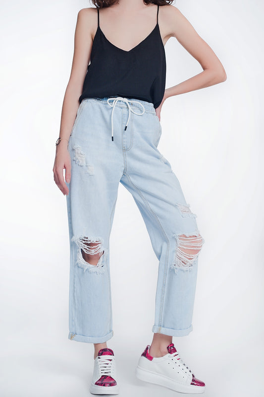 Q2 high rise straight crop jeans in lightwash blue