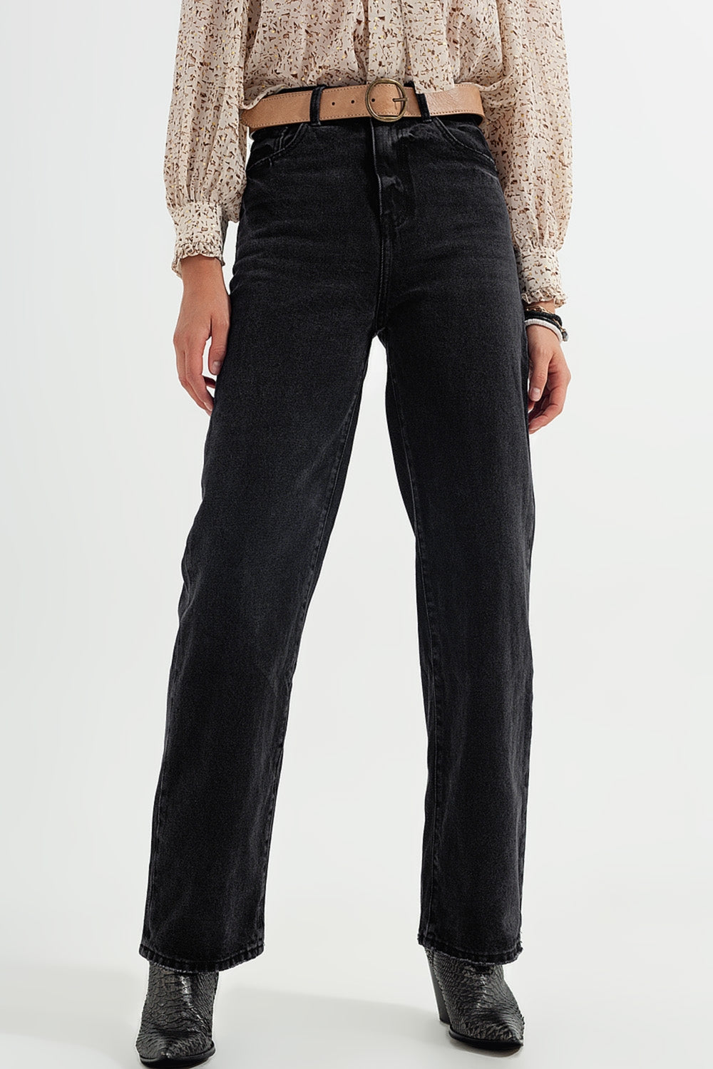 high rise straight jeans in washed black Q2 Jeans BoutiqueLua