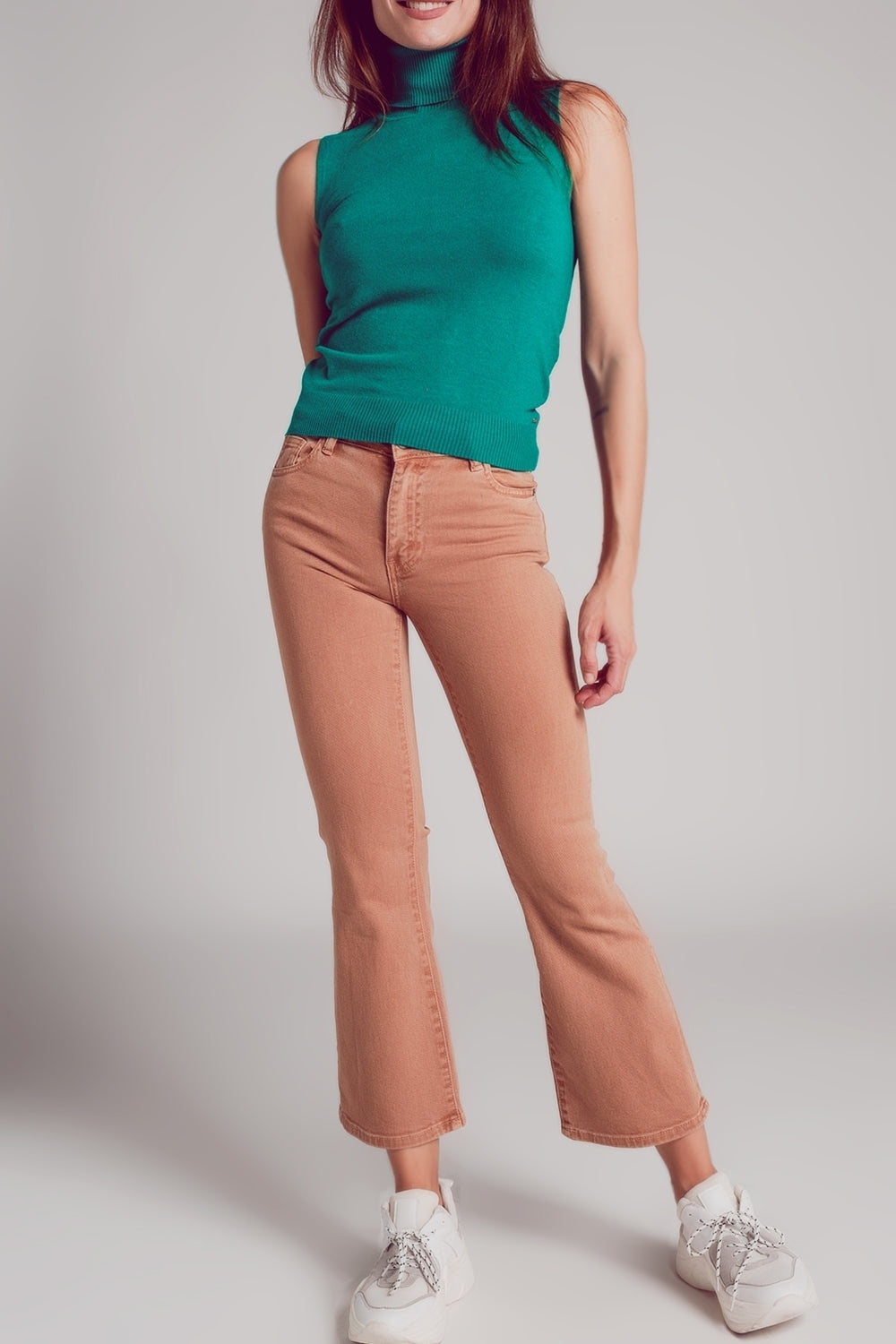 High waist flare jean in camel Q2 Jeans BoutiqueLua