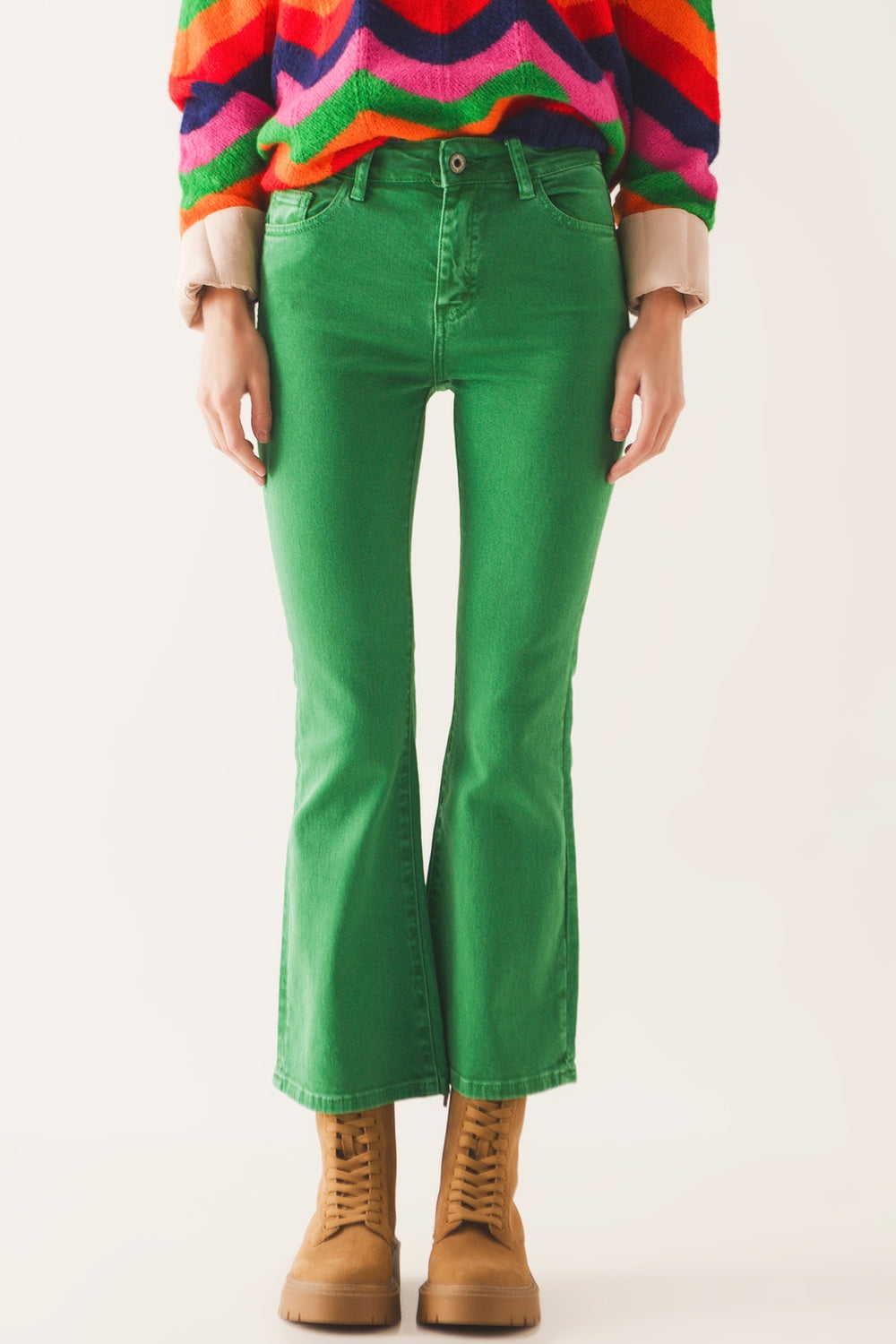 High waist flare jean in green Q2 Jeans BoutiqueLua