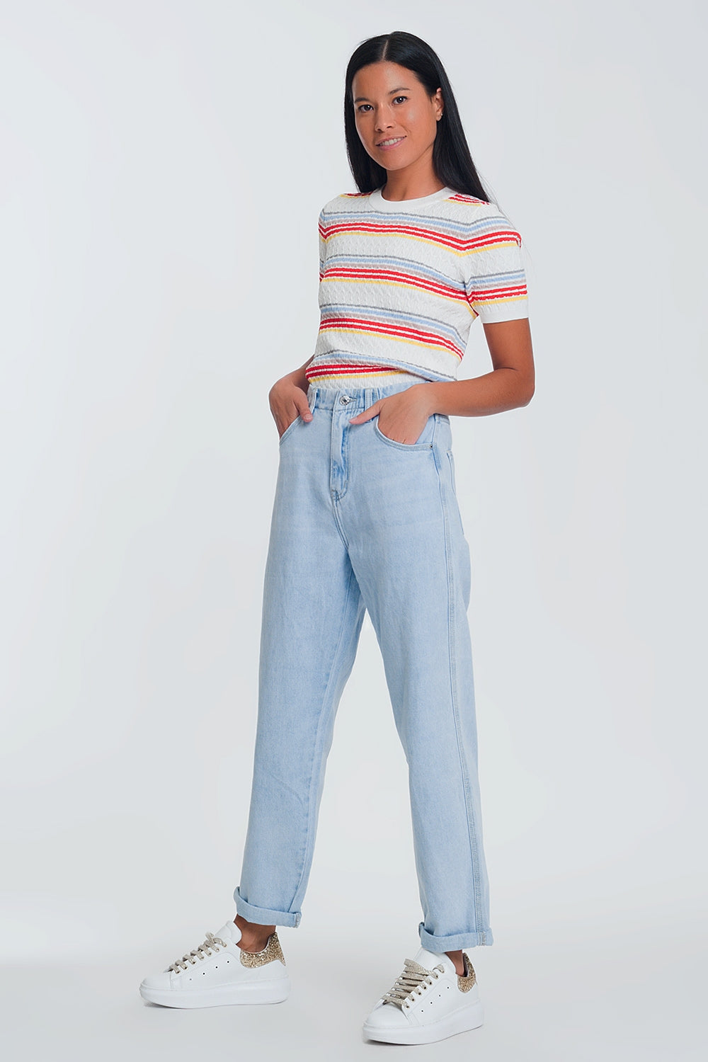 High waist mom jeans in light blue denim Q2 Jeans BoutiqueLua