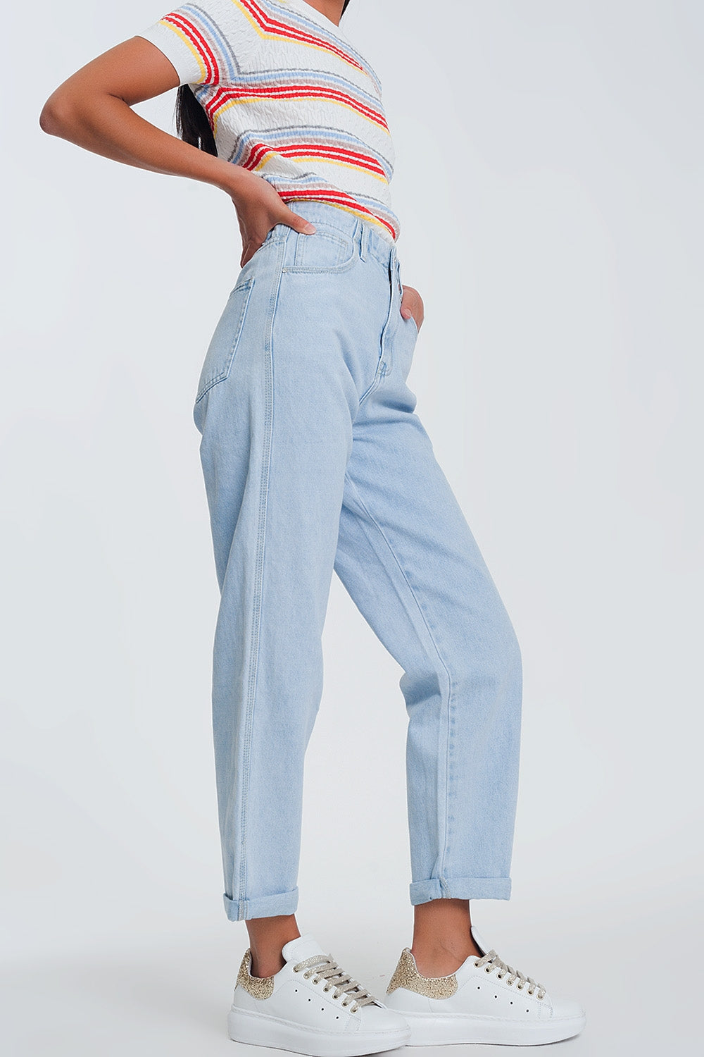 High waist mom jeans in light blue denim Q2 Jeans BoutiqueLua