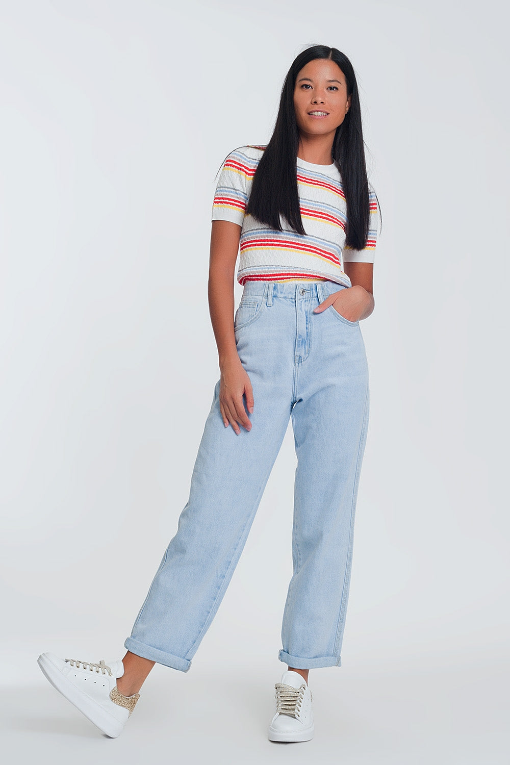 High waist mom jeans in light blue denim Q2 Jeans BoutiqueLua