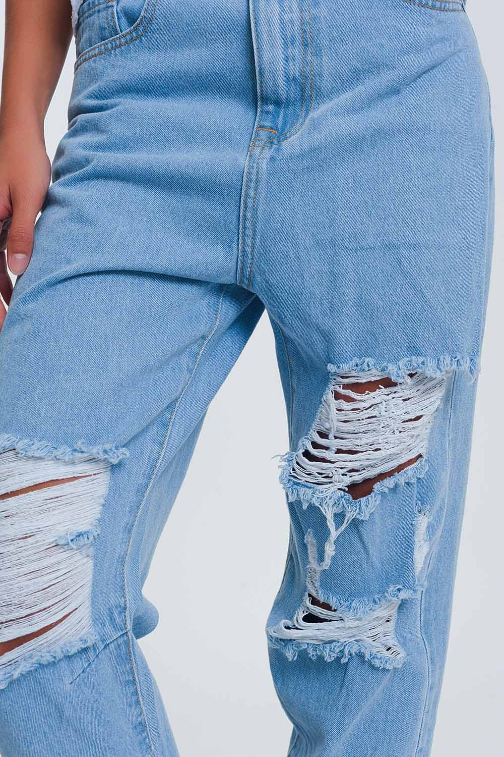 High waist mom jeans with busted knees in light denim Q2 Jeans BoutiqueLua