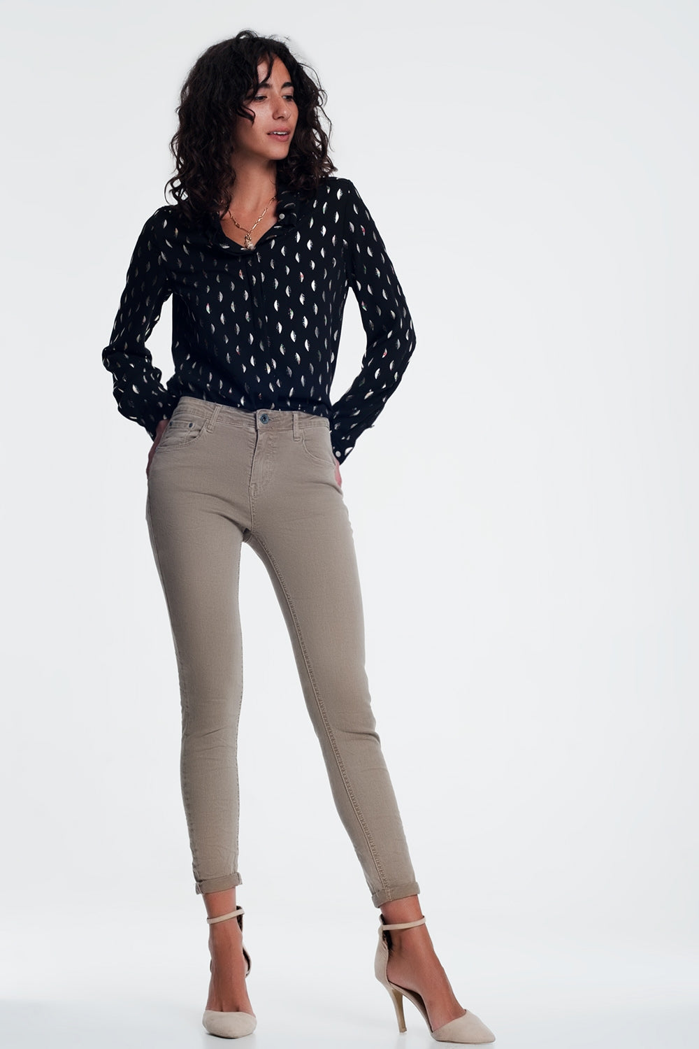 high waist skinny jeans in beige Q2 Jeans BoutiqueLua