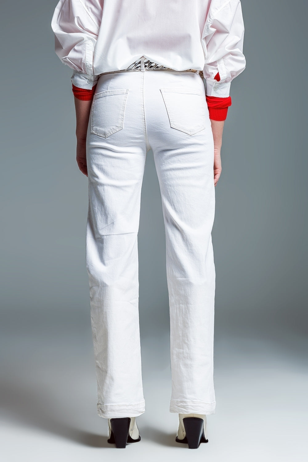 high waisted front pockets flare jeans in white Q2 Jeans BoutiqueLua