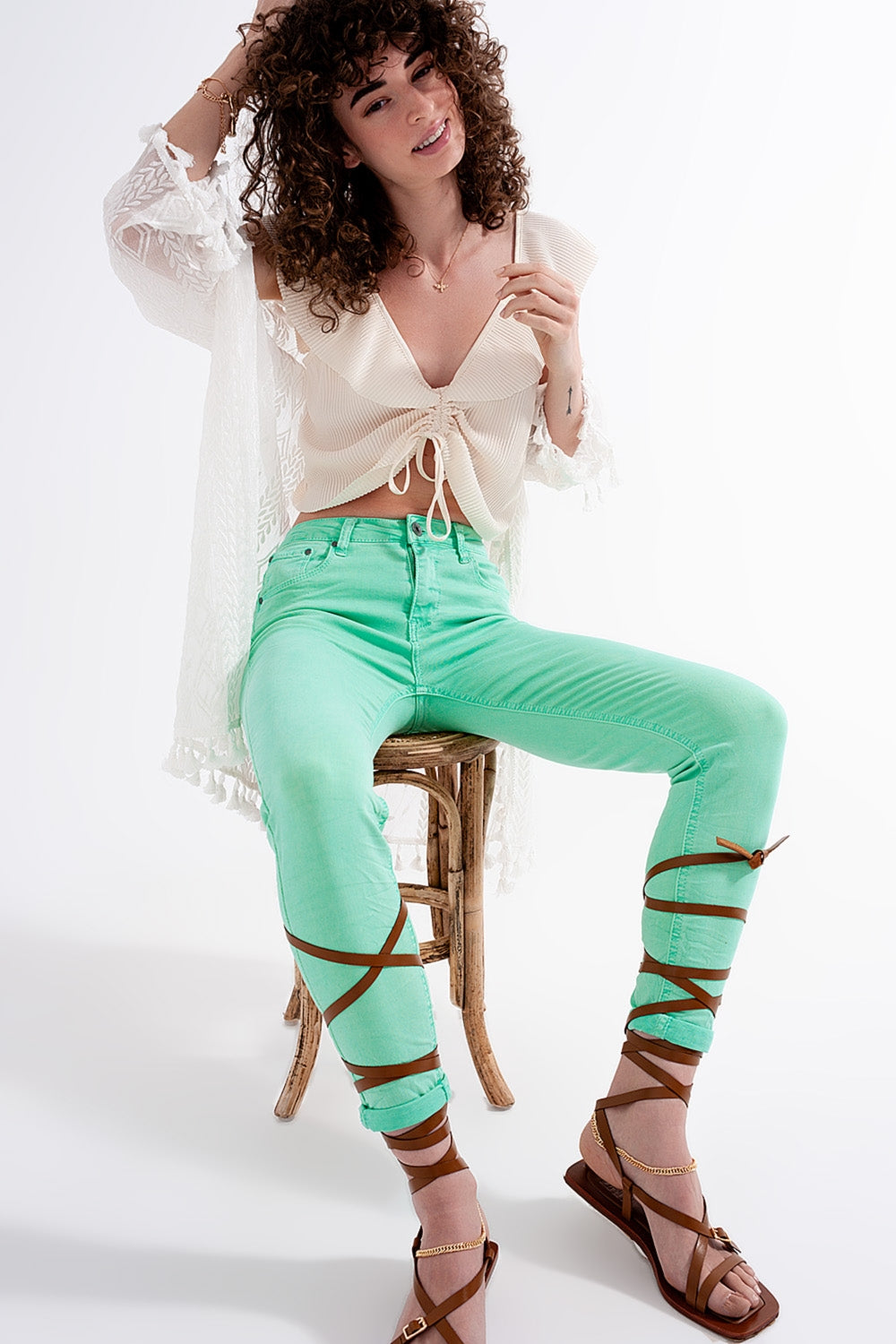 Q2 High waisted skinny jeans in pistachio