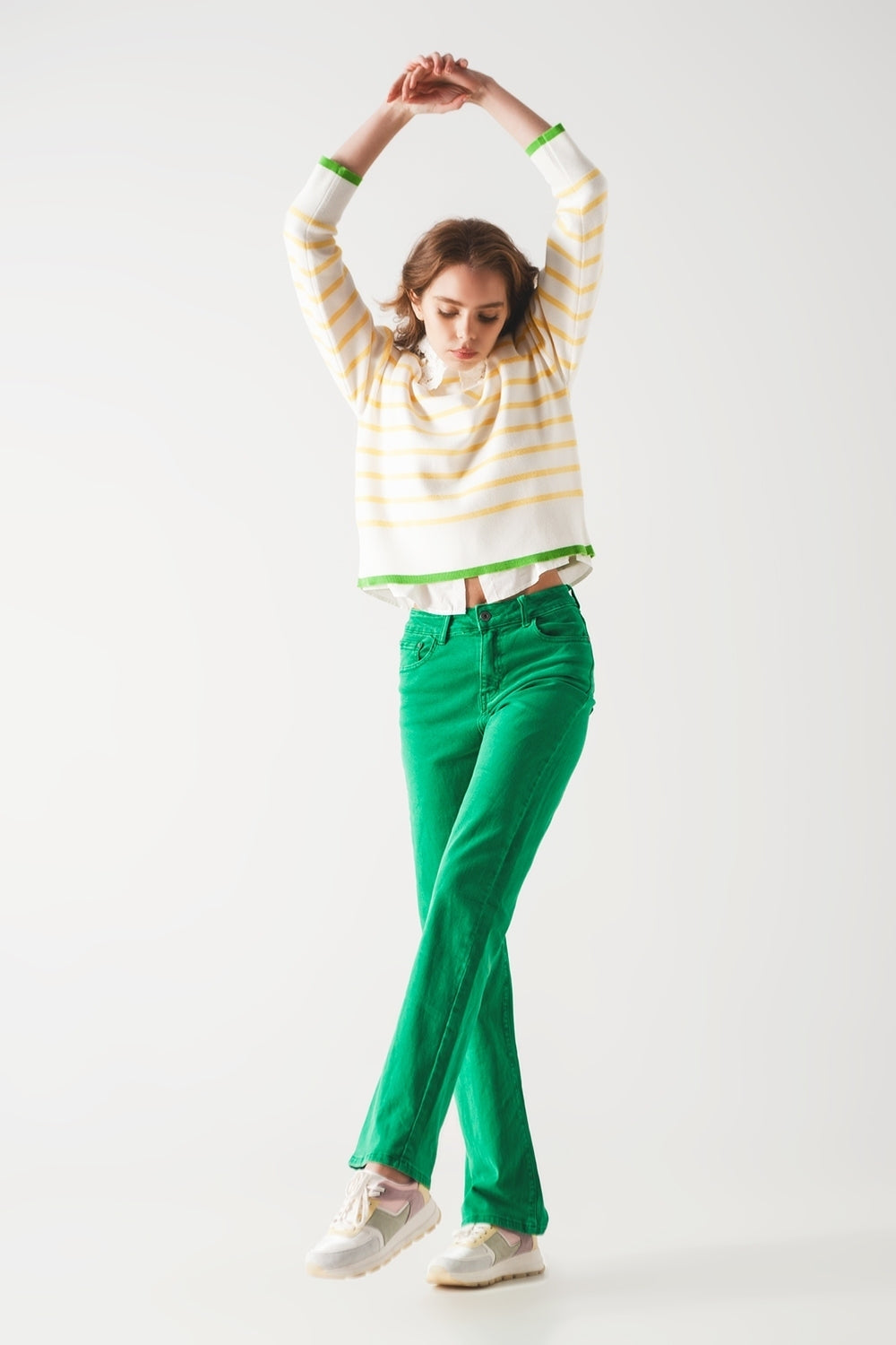 High waisted slouchy mom jeans in green Q2 Jeans BoutiqueLua