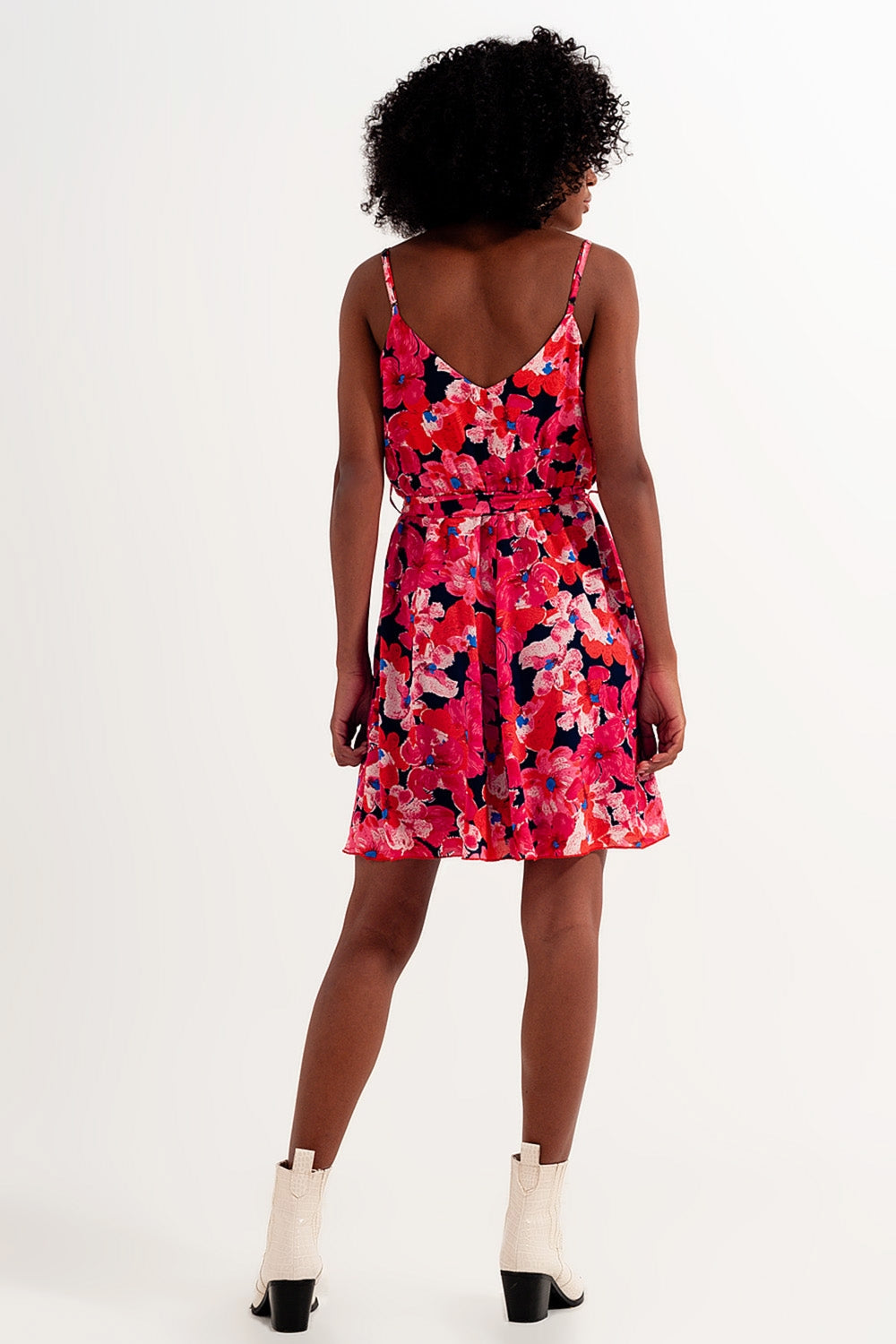 Hot pink short dress with flower print and straps Q2 Dresses BoutiqueLua